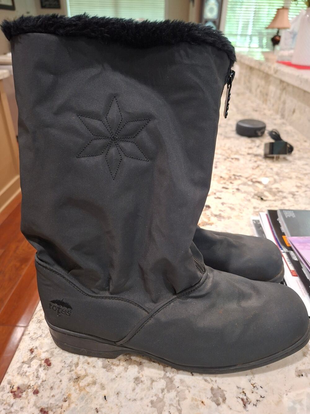Totes Womens Boots Winter Faux Fur Lined Sz 11W Black Zip Up